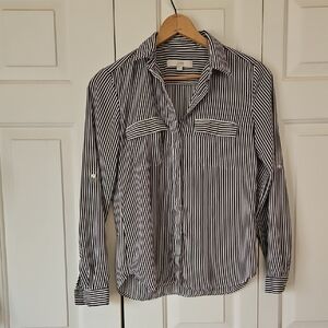 LOFT Black & White Vertical Stripe Button-Down Shirt